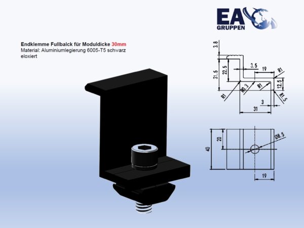 Endklemme FULLBLACK für Moduldicke 30mm - UK0008 – Bild 2