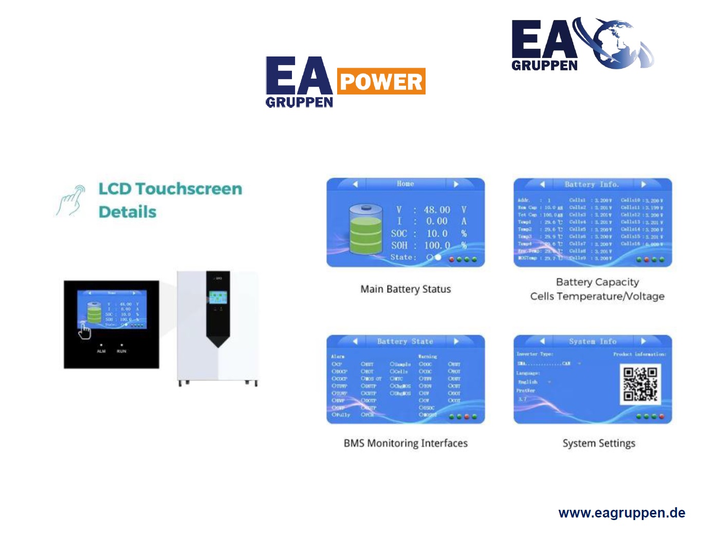 EA Power Arrow 9,6 kWh Lithium-Solarbatterie mit LCD-Touchscreen - ES00091